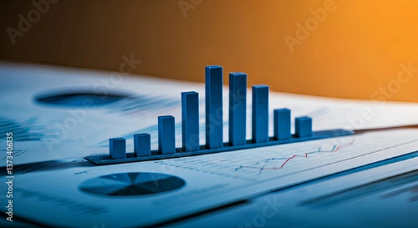 Obraz A professional business report with financial graphs and charts, showcasing data analysis, market research, and corporate performance tracking.