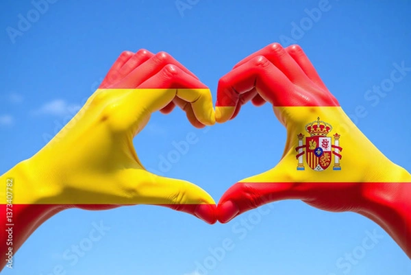 Fototapeta two hands making a heart shape with the spanish flag