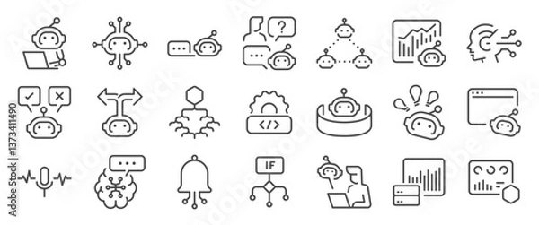 Obraz AI agent icon set. It includes ai, robot, NLP, automatic, and more icons. Editable Vector Stroke.
