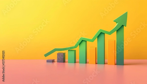 Obraz An abstract finance and investment visualization with an increasing bar graph and a bold green arrow pointing upwards, representing economic success.