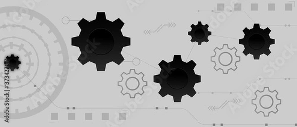 Obraz Abstract Cogwheel Network Modern Gray Technology Interface with Interconnected Gears