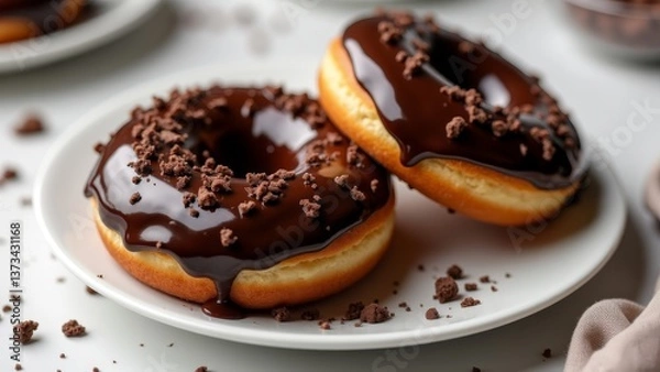 Obraz Two Chocolate Donuts On A White Plate