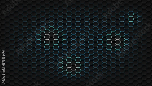 Obraz Abstract Hexagon Structure: Dark Gray Digital Pattern with Blue Light Accents