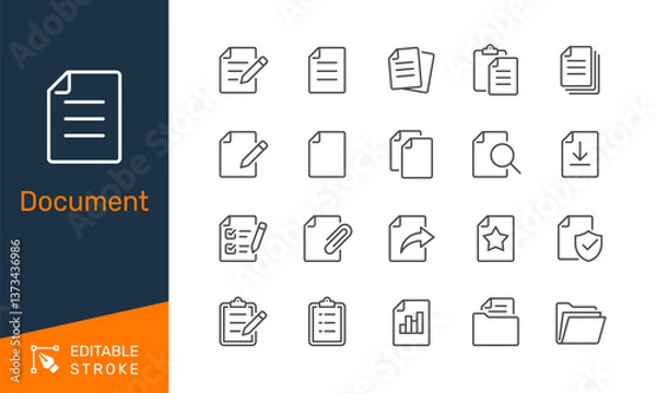 Obraz Document thin line icons. Editable stroke. Pixel perfect.