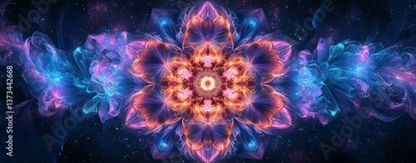 Fototapeta futuristic nature fantasy Vibrant cosmic flower fractal design with swirling colors, perfect for digital art backgrounds and abstract visuals.