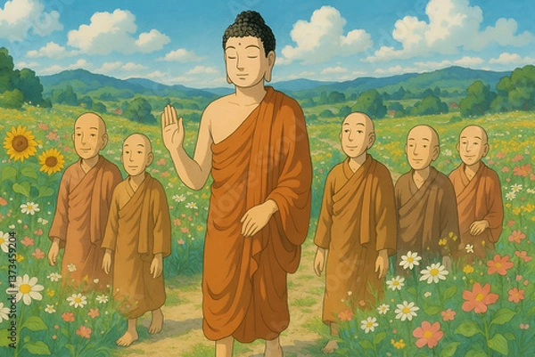 Obraz Buddha Delivering First Sermon at Sarnath  Teaching of Dharma