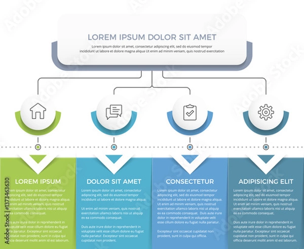 Fototapeta Flow chart with 4 elements, business infographic template, vector eps10 illustration