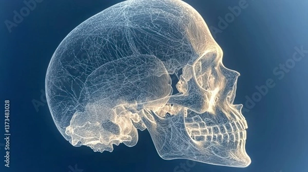 Obraz Human Skull Anatomy  Wireframe Mesh  Medical Illustration  3D Render