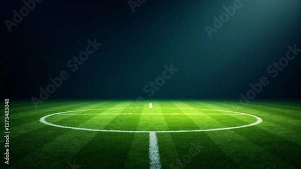 Fototapeta Illuminated Green Soccer Field View From Ground