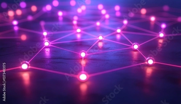 Obraz Glowing pink network nodes illustrating connectivity in a digital world.