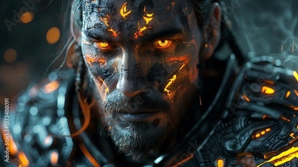 Fototapeta Fantasy Warrior with Glowing Runes