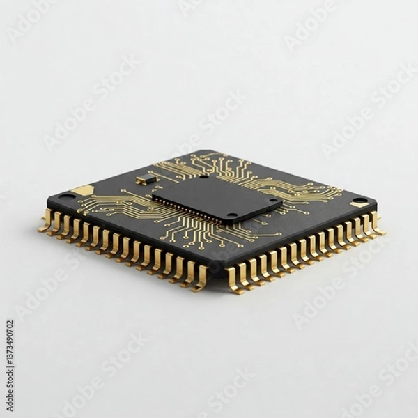 Fototapeta gold chip microchip electronic component closeup on white background