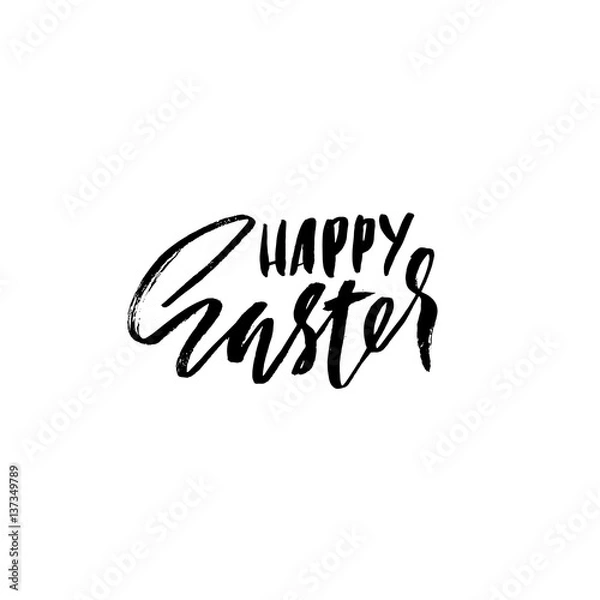 Fototapeta Happy Easter lettering for greeting card. Vector hand drawn illustration. Grunge inscription. Handwritten design