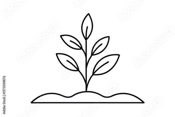 Fototapeta Simple Line Drawing of a Growing Plant in Soil