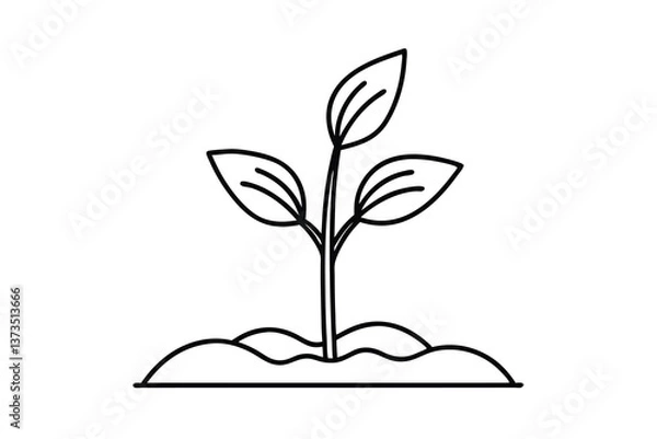 Fototapeta Simple Line Drawing of a Growing Plant in Soil