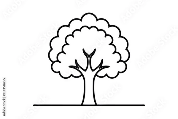 Fototapeta Simple Line Drawing of a Lush Green Tree Outline