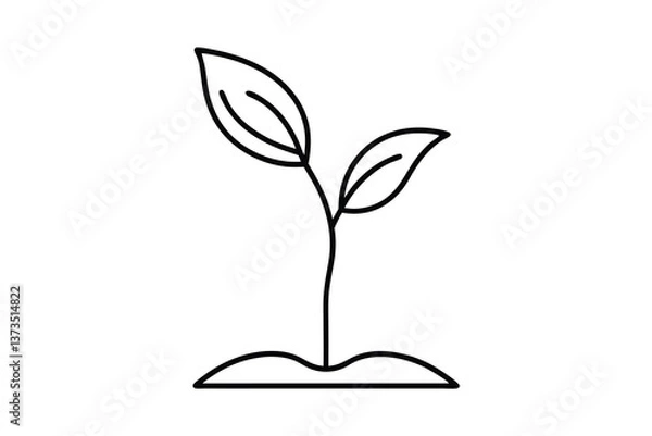 Fototapeta Simple Line Drawing of a Growing Plant with Two Leaves