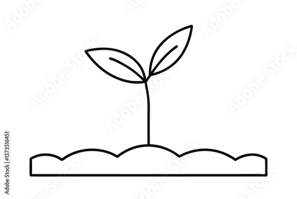 Fototapeta Simple Line Drawing of a Sprout Growing in Soil