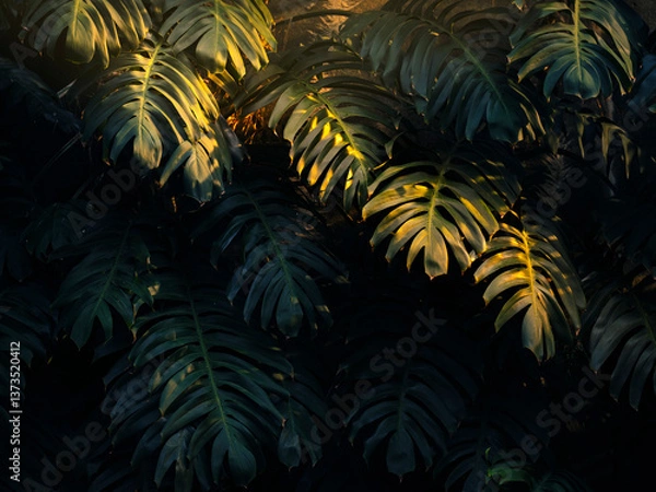 Obraz Tree leaves sunlight shade shadow Tropical garden Nature Abstract background