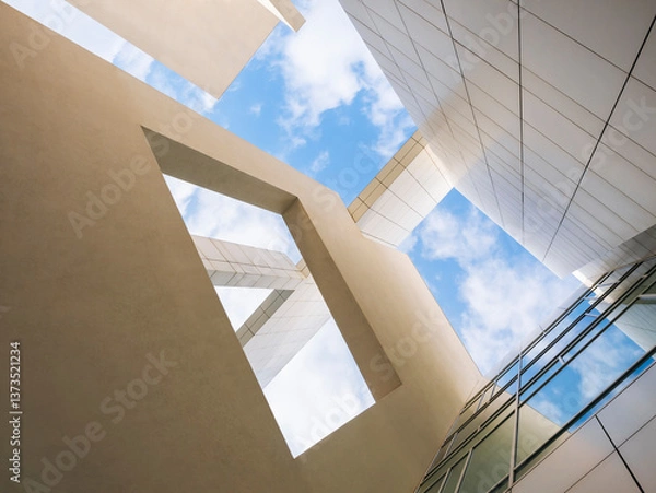 Obraz Architecture details Building wall tile Concrete panel with Blue sky outdoor perspective view