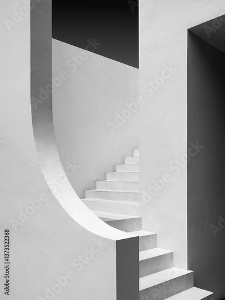 Obraz White cement curve Building wall Stairs step minimal Architecture details
