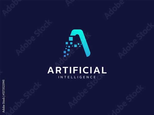 Obraz Artificial intelligence with letter A digital squares movement technology Analysis logo vector design concept. AI technology logotype symbol for advance technology, tech company, ui, robotic, web.