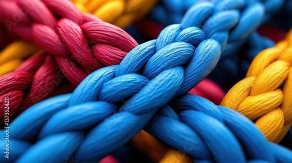 Fototapeta Colorful braided ropes symbolizing connection artistic display close-up vibrant environment