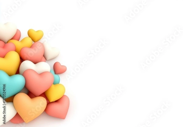 Obraz Colorful 3D Hearts Piled Together on White Background for Love Themes