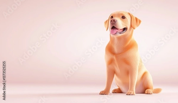 Obraz Happy Labrador Retriever Sitting Against a Soft Neutral Background