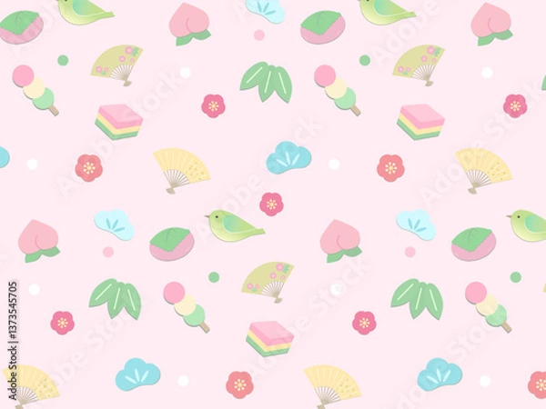 Obraz Cute Japanese Pattern  Background for Hinamatsuri and Spring