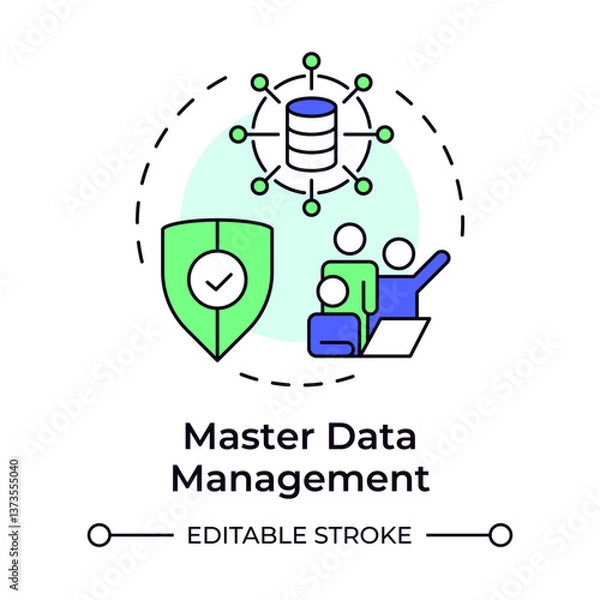 Fototapeta Master data management multi color concept icon. Organization critical information assets. Digital marketing. Round shape line illustration. Abstract idea. Graphic design. Easy to use in presentation