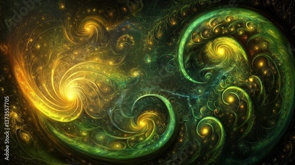 Obraz API Agents Concepts. Vibrant abstract swirls with intricate patterns and glowing elements.