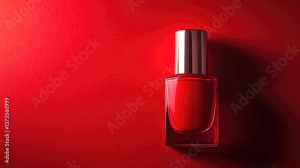 Fototapeta A bold red nail polish bottle on a matching red background, vibrant and striking.