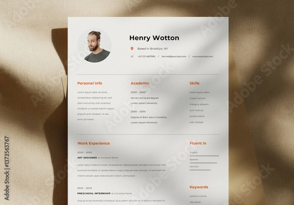 Fototapeta Simple and Stylish CV Layout for Creatives