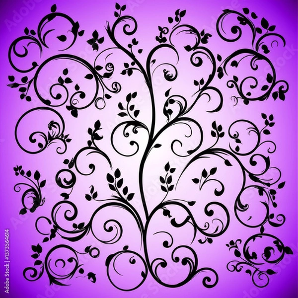 Fototapeta Elegant floral pattern with swirling vines and leaves