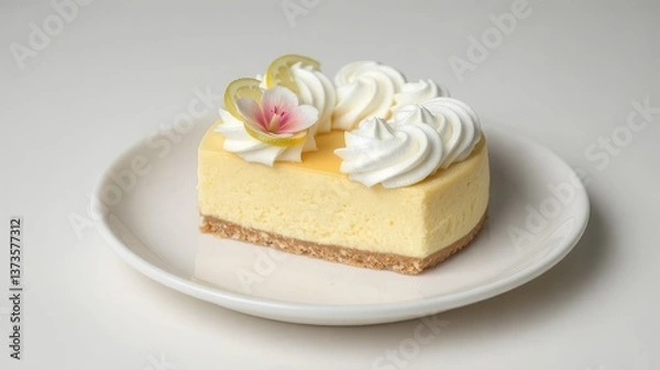 Fototapeta "Lemon Cheesecake with Dripping Lemon Curd and Whipped Cream – High-Resolution Dessert Photography"
