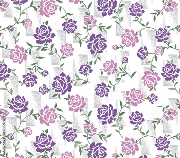 Obraz Roses pattern with ivy branches on diagonal lines