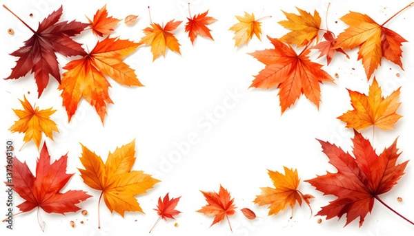 Obraz surrounded by autumn leaves, brilliant colors, watercolor art, isolated white background 