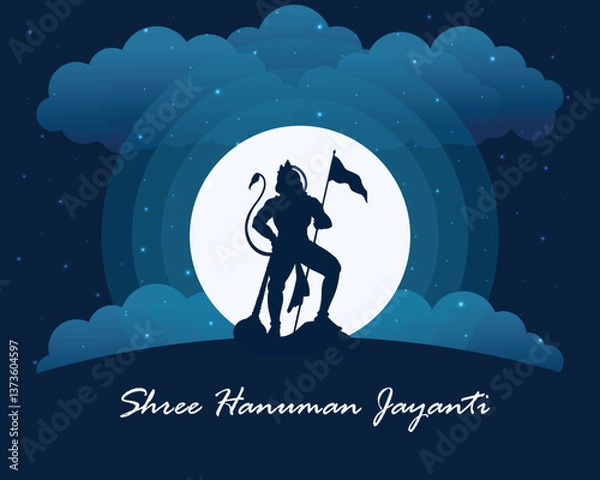 Obraz Happy Hanuman Jayanti poster wallpaper, Hindu God silhouette background, banner vector
