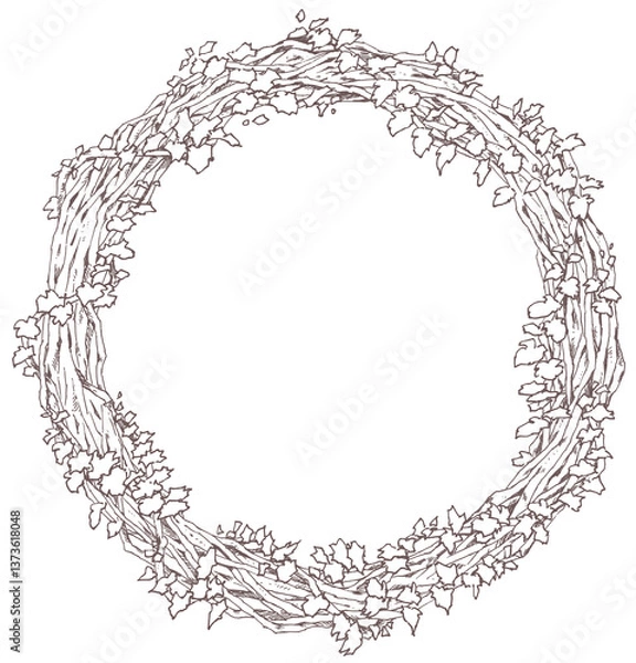 Obraz ツタと枝のリース素材