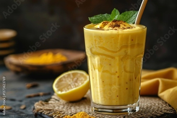 Fototapeta Sattu drink chilled drink made from roasted gram flour and lemon, served in glass with