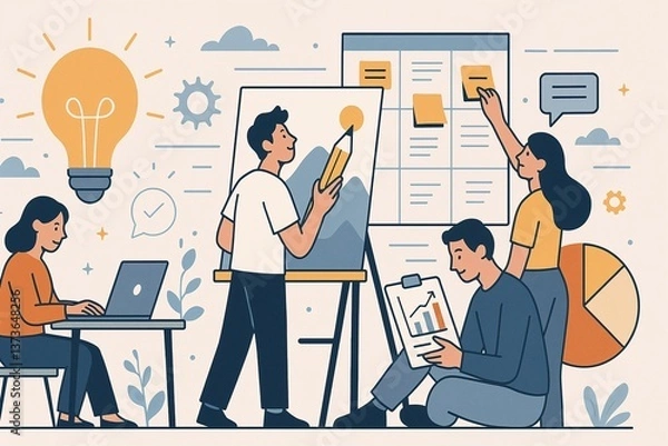 Obraz Teamwork and Creative Collaboration in Modern Office