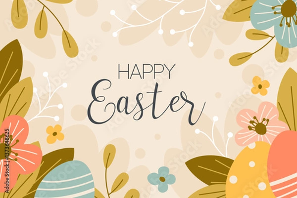 Fototapeta horizontal easter background with flowers and eggs