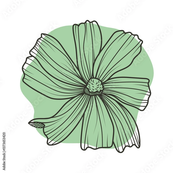 Fototapeta A poster, a poster with a flower in outline on a colored background for interior decoration. A flower in the style of line art, an icon or a logo.