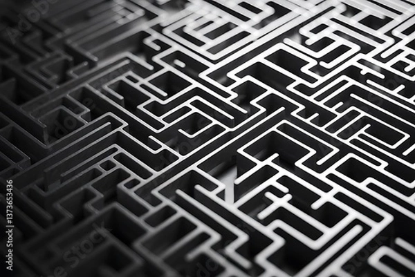 Fototapeta A detailed view showcases a complex arrangement of interconnected shapes and lines, creating an artistic pattern on a dark background. The monochrome highlights depth and intricacy.