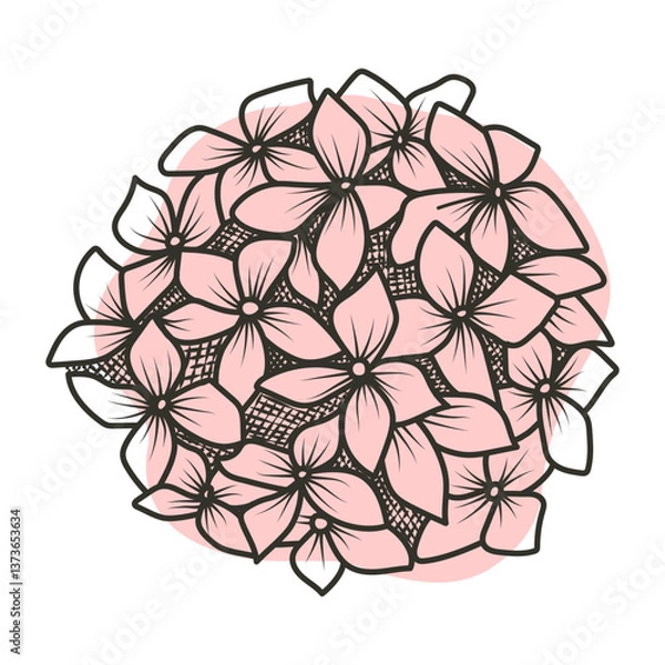 Fototapeta A poster, a poster with a flower in outline on a pink abstract background for an icon, logo, or interior design. A flower in the style of line art.