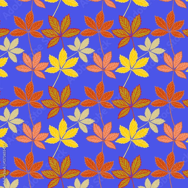 Fototapeta Pattern with autumn wild grape leaves. Pattern for printing on fabric.