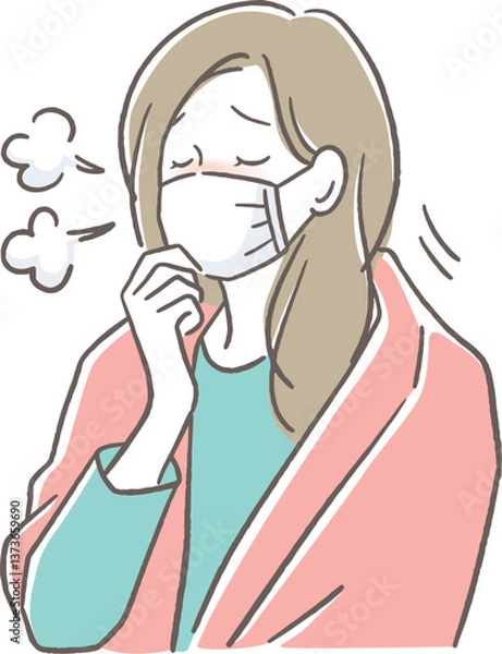 Fototapeta マスクをして咳をする女性