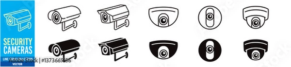 Fototapeta security surveillance cameras icon set vector illustration. Editable stroke icons collection. liner icons.
