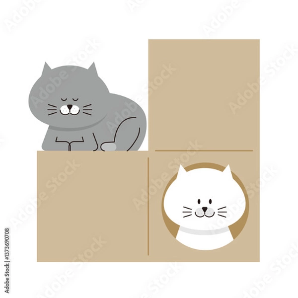 Obraz キャットタワーでくつろぐ猫のイラスト